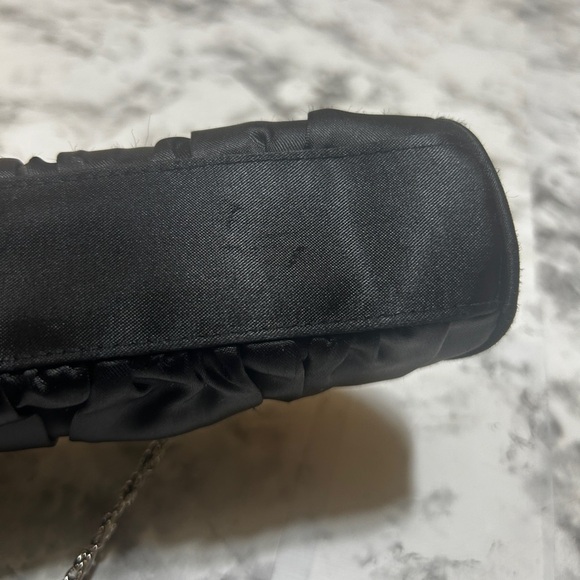 Cache Convertible Black Satin Clutch Bag S Silver Chain Evening Shoulder Purse - Picture 12 of 12